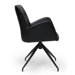  London spisebordsstol i kunstlder med metal stel og drejefunktion sort