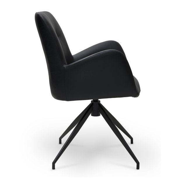  London spisebordsstol i kunstlder med metal stel og drejefunktion sort