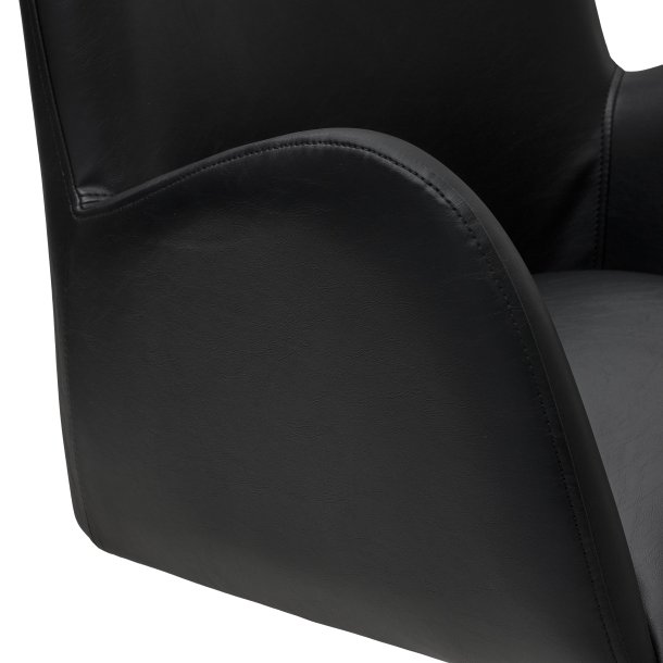  London spisebordsstol i kunstlder med metal stel og drejefunktion sort