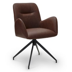 London spisebordsstol i kunstlder med metal stel og drejefunktion lysebrun