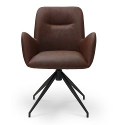 London spisebordsstol i kunstlder med metal stel og drejefunktion lysebrun