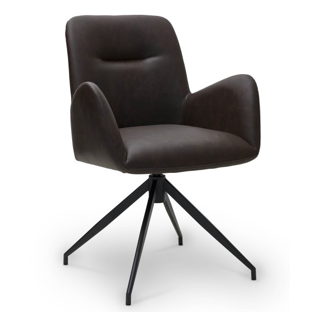 London spisebordsstol i kunstlder med metal stel og drejefunktion mrkebrun