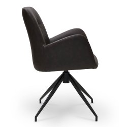 London spisebordsstol i kunstlder med metal stel og drejefunktion mrkebrun