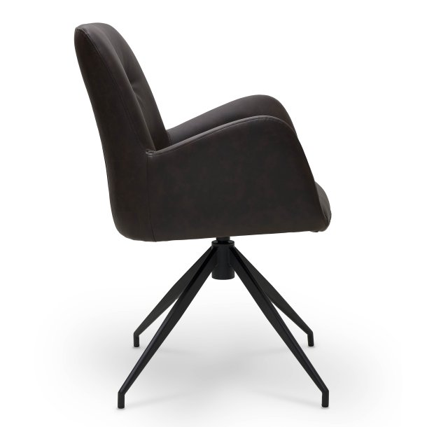 London spisebordsstol i kunstlder med metal stel og drejefunktion mrkebrun