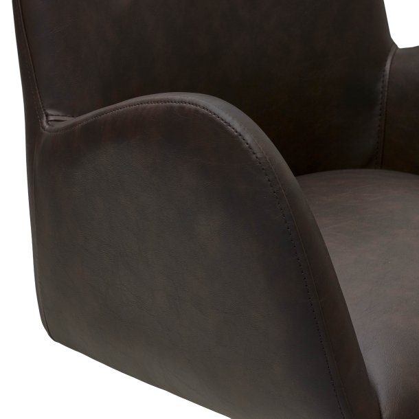 London spisebordsstol i kunstlder med metal stel og drejefunktion mrkebrun