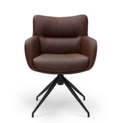 Chicago spisebordsstol i kunstlder med metal stel og drejefunktion lysebrun