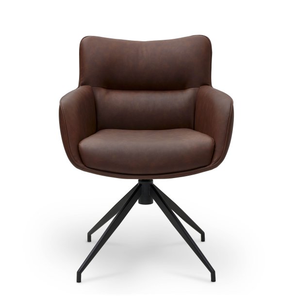 Chicago spisebordsstol i kunstlder med metal stel og drejefunktion lysebrun