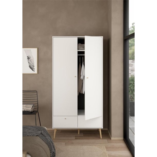 Esbjerg garderobeskab 100 cm bred, 2 lger og 2 skuffer i hvid