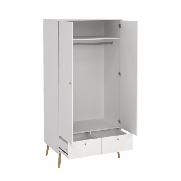 Esbjerg garderobeskab 100 cm bred, 2 lger og 2 skuffer i hvid