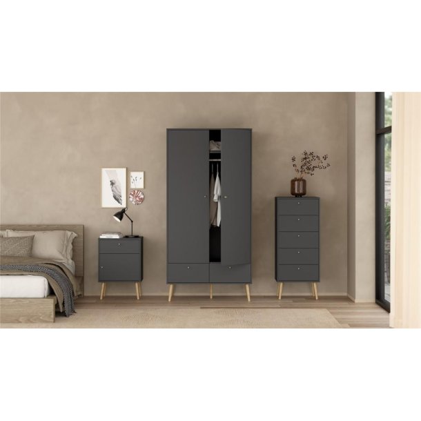  Esbjerg garderobeskab 100 cm bred, 2 lger og 2 skuffer i mat sort