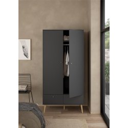  Esbjerg garderobeskab 100 cm bred, 2 lger og 2 skuffer i mat sort