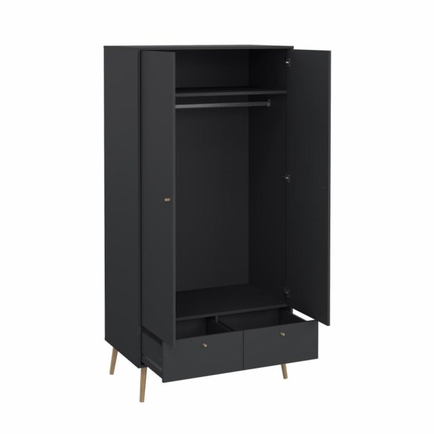  Esbjerg garderobeskab 100 cm bred, 2 lger og 2 skuffer i mat sort