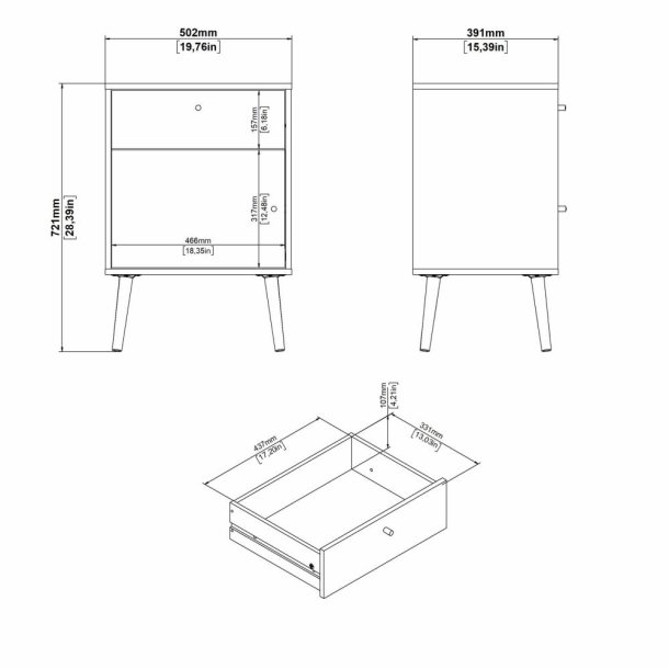 Esbjerg natbord 50x39 cm med 1 lge og 1 skuffe i mat sort