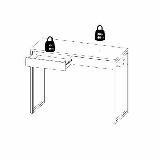 Prestige hvidt skrivebord 100 x 40 cm med 2 skuffer og metalstel