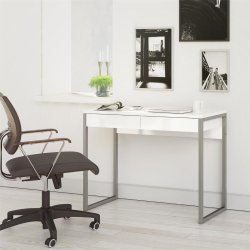 Prestige hvidt skrivebord 100 x 40 cm med 2 skuffer og metalstel