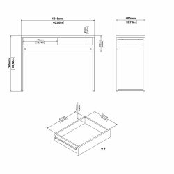 Prestige hvidt skrivebord 100 x 40 cm med 2 skuffer og metalstel
