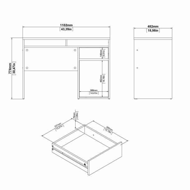 Prestige skrivebord 110 x 48 cm med 1 lge og 1 skuffe i beton look 