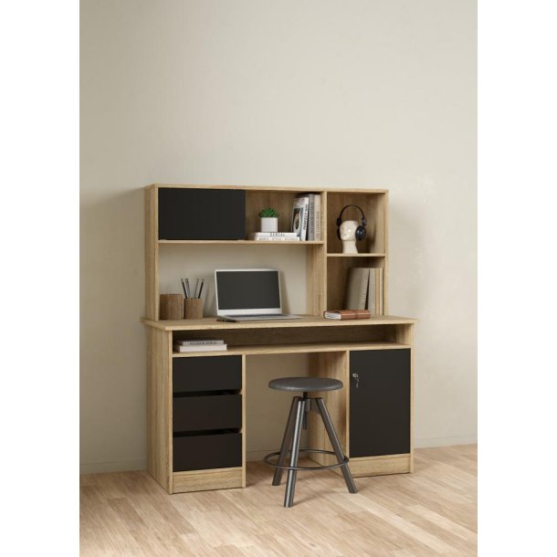 Prestige skrivebord 126 x 55 cm med 1 lge og 3 skuffer egelook med sort