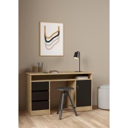 Prestige skrivebord 126 x 55 cm med 1 lge og 3 skuffer egelook med sort