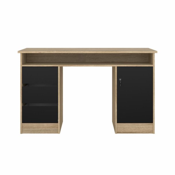 Prestige skrivebord 126 x 55 cm med 1 lge og 3 skuffer egelook med sort