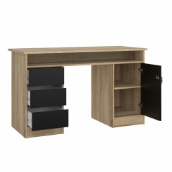 Prestige skrivebord 126 x 55 cm med 1 lge og 3 skuffer egelook med sort