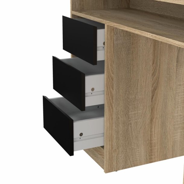 Prestige skrivebord 126 x 55 cm med 1 lge og 3 skuffer egelook med sort