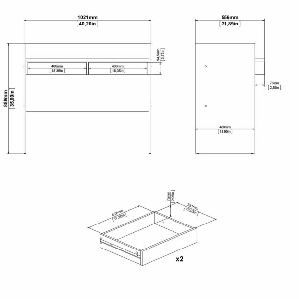  Prestige skrivebord 100 x 55 cm med 2 skuffer i egelook 