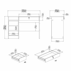 Prestige skrivebord 110 x 49 cm med 4 skuffer i egelook