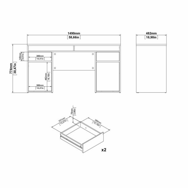 Prestige skrivebord 150 x 50 cm med 2 lger og 2 skuffer i egelook