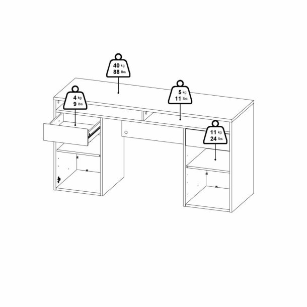 Prestige skrivebord 150 x 50 cm med 2 lger og 2 skuffer i egelook