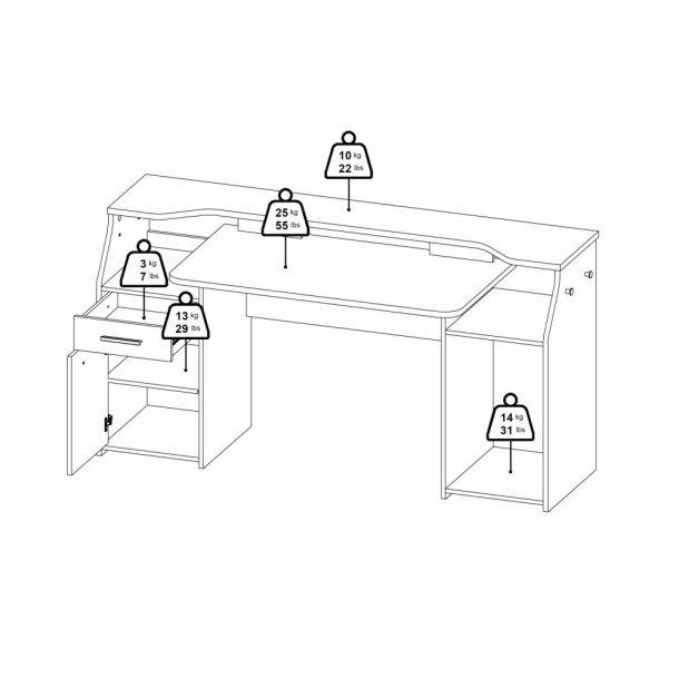 Prestige computerbord 170 cm i sort 