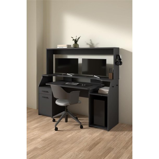 Prestige computerbord 170 cm bred med reol i sort 