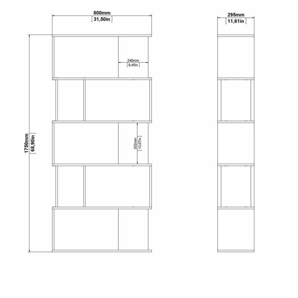 Puzzle bogreol 80 x 174 cm i beton/hvid