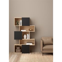 Puzzle bogreol 95 x 165 cm med 3 lger i egelook/sort