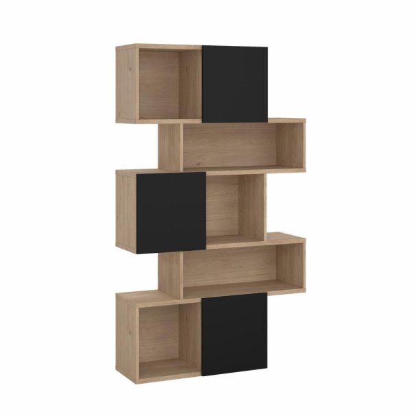 Puzzle bogreol 95 x 165 cm med 3 lger i egelook/sort