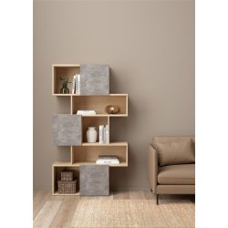 Puzzle bogreol 95 x 165 cm med 3 lger i egelook/beton