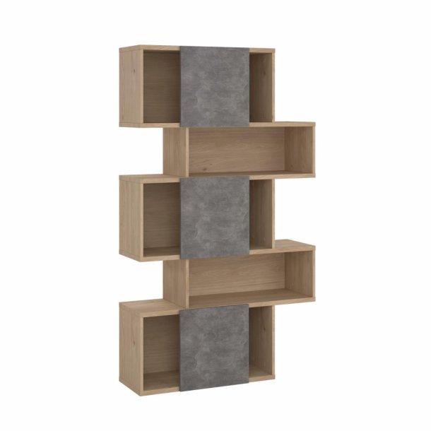 Puzzle bogreol 95 x 165 cm med 3 lger i egelook/beton