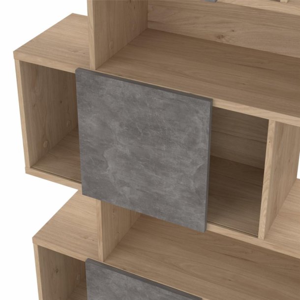 Puzzle bogreol 95 x 165 cm med 3 lger i egelook/beton