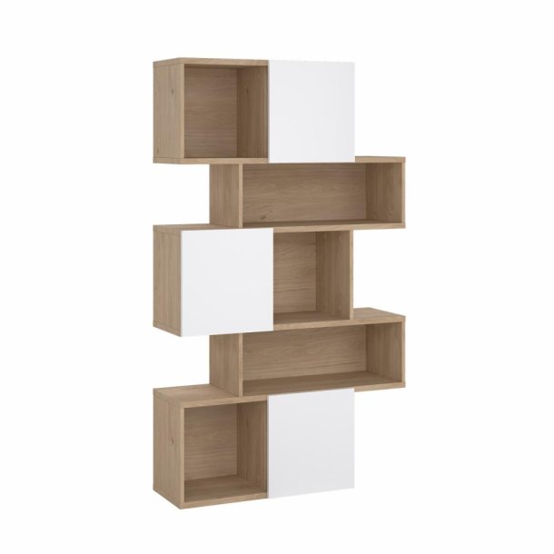 Puzzle bogreol 95 x 165 cm med 3 lger i egelook/hvid