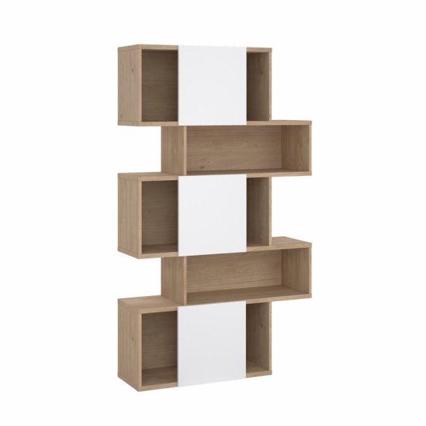 Puzzle bogreol 95 x 165 cm med 3 lger i egelook/hvid