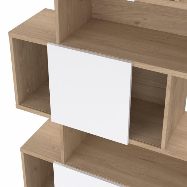 Puzzle bogreol 95 x 165 cm med 3 lger i egelook/hvid