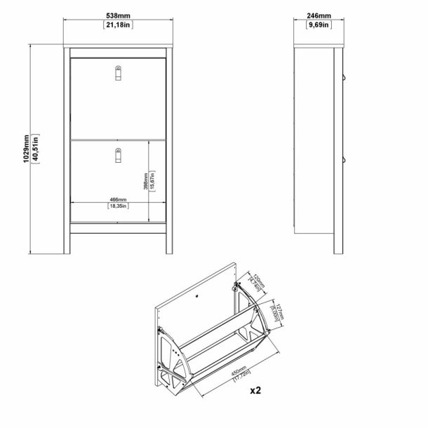 Lund skoskab med 2 klaplger fs i flere farver