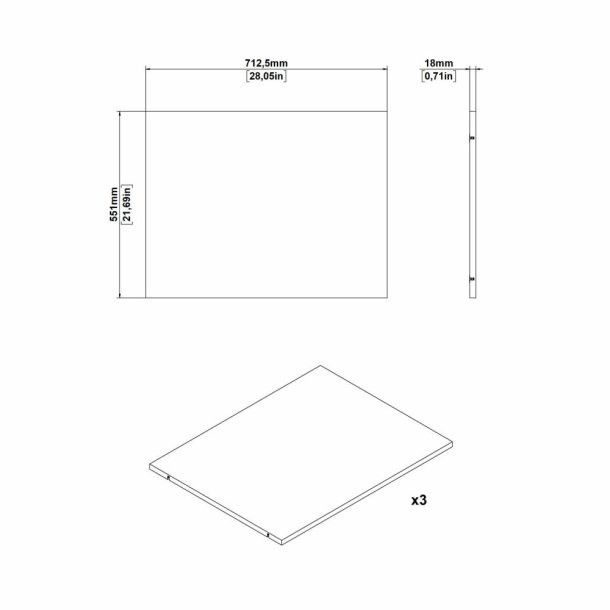 Hyldepakke med 3 bredde hylder til Smart garderobeskab 245 cm bredt