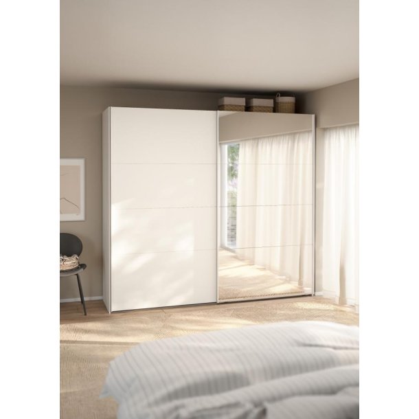  Smart 220x245 cm garderobeskab 1 skydelge + 1 skydelge m spejl i hvid