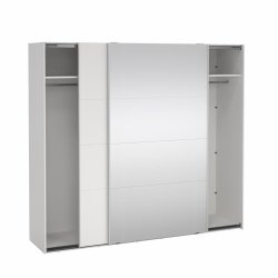  Smart 220x245 cm garderobeskab 1 skydelge + 1 skydelge m spejl i hvid
