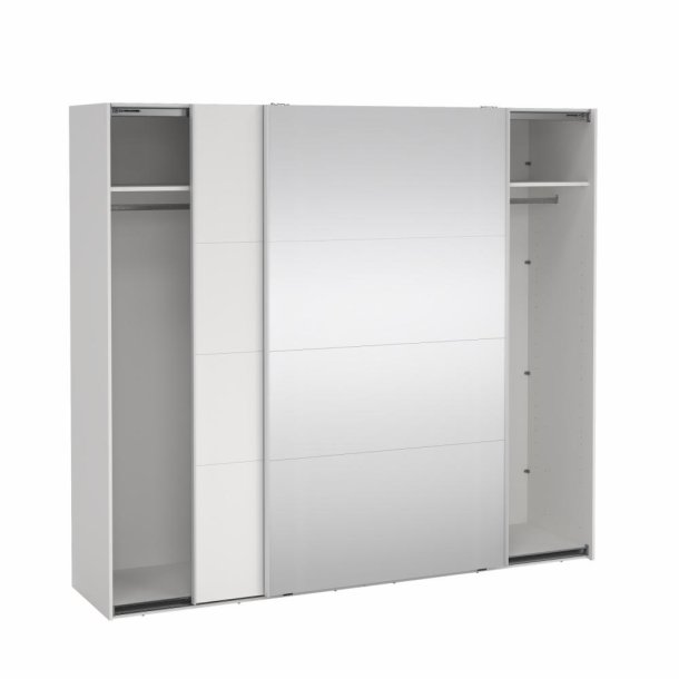  Smart 220x245 cm garderobeskab 1 skydelge + 1 skydelge m spejl i hvid