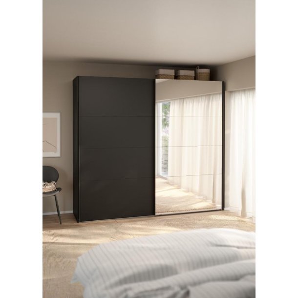 Smart 220x245 cm garderobeskab 1 skydelge + 1 skydelge m spejl i mat sort