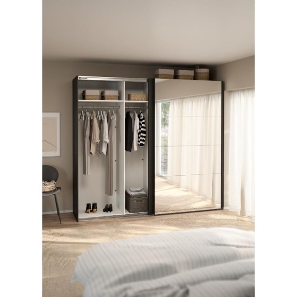 Smart 220x245 cm garderobeskab 1 skydelge + 1 skydelge m spejl i mat sort