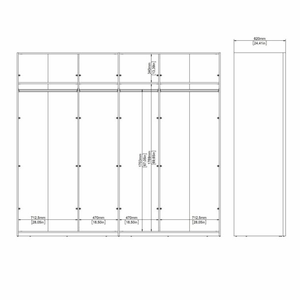 Smart 220x245 cm garderobeskab 1 skydelge + 1 skydelge m spejl i mat sort