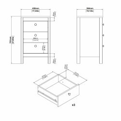 Lund natbord med 3 skuffer fs i flere farver